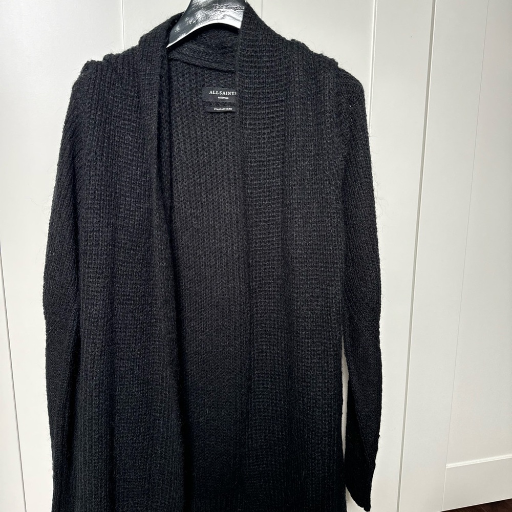AllSaints Black Knit Open-Front Cardigan